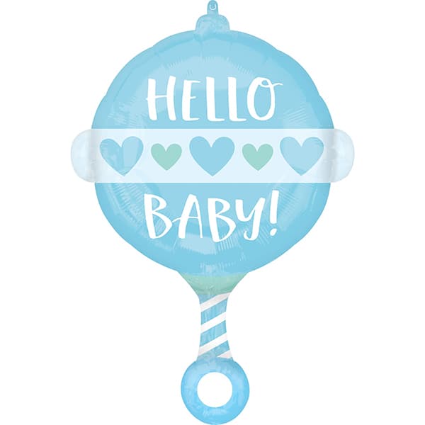 24" Baby Boy Rattle Shape Foil Balloons