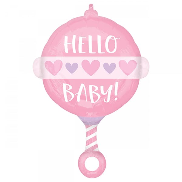 24" Baby Girl Rattle Shape Foil Balloons