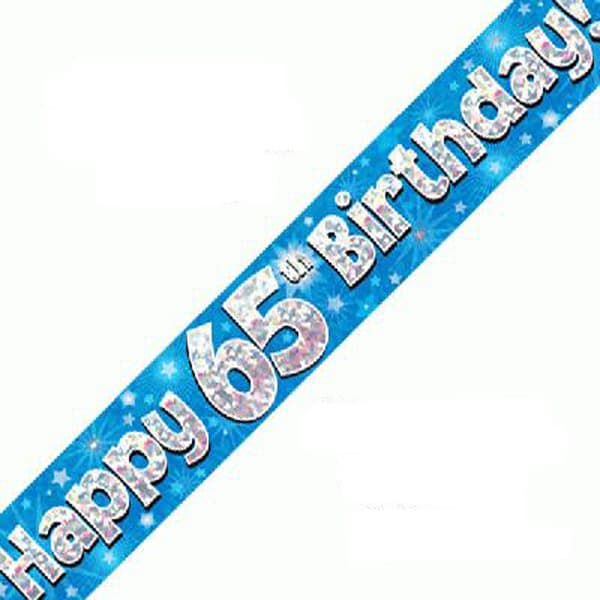 Happy 65th Birthday Blue Holographic Banner