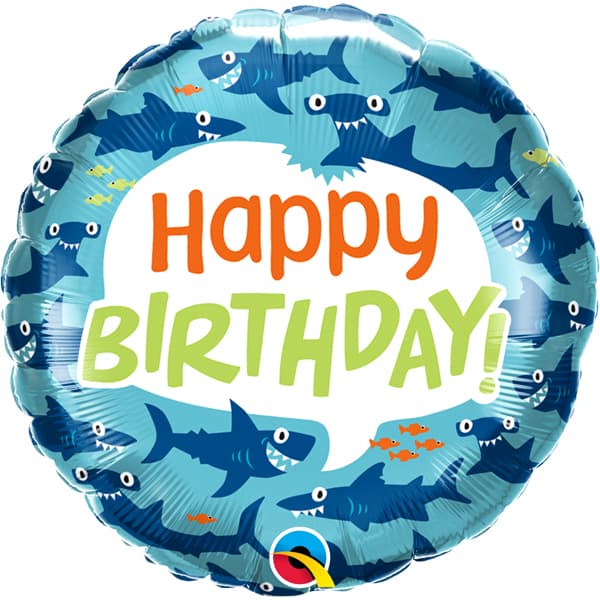 18" Happy Birthday Fun Sharks Foil Balloons
