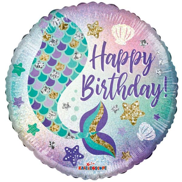 (image for) 18" Happy Birthday Sparkle Mermaid Tail Foil Balloons