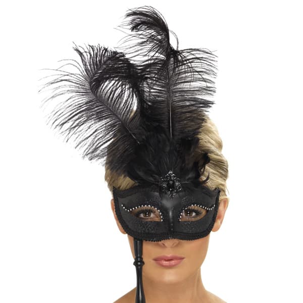 (image for) Black Baroque Fantasy Eyemask With Feathers x3