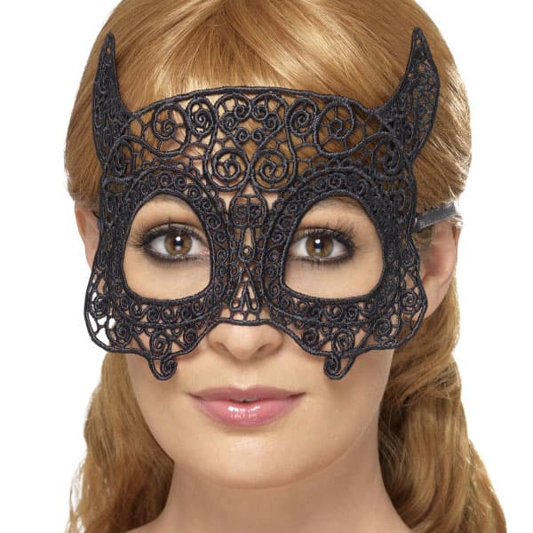 Black Embroidered Lace Devil Eyemasks