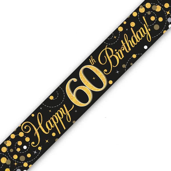 (image for) Black Sparkling Fizz Happy 60th Birthday Holographic Banner