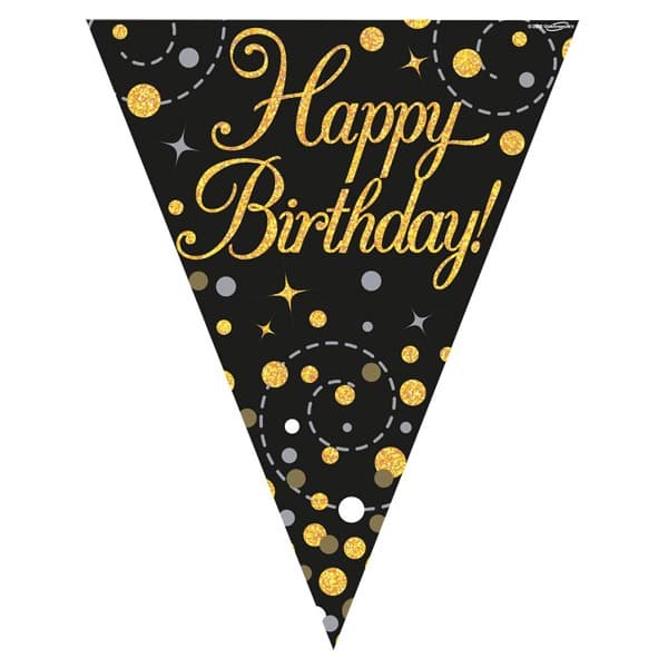 Happy Birthday Black Sparkling Fizz Party Bunting