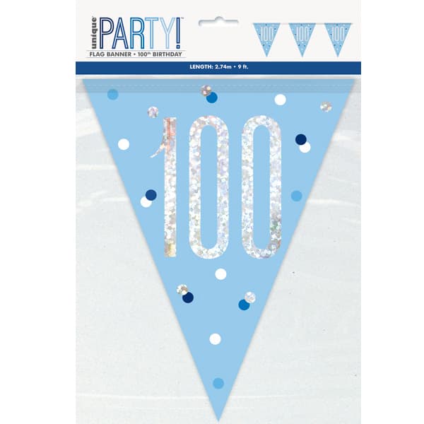 (image for) Blue & Silver Glitz Age 100 Flag Banner