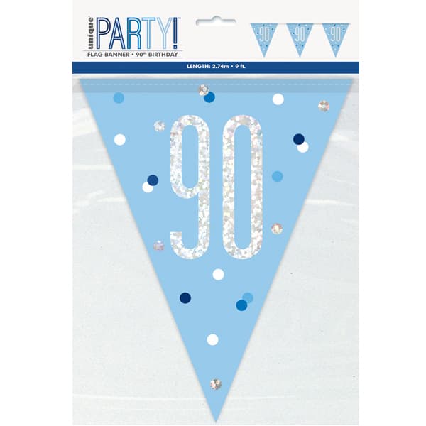 (image for) Blue & Silver Glitz Age 90 Flag Banner