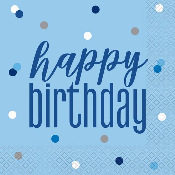(image for) Happy Birthday Blue & Silver Glitz Luncheon Napkins 16pk