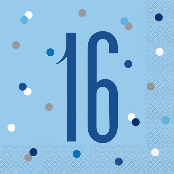 (image for) Blue & Silver Glitz Age 16 Luncheon Napkins 16pk