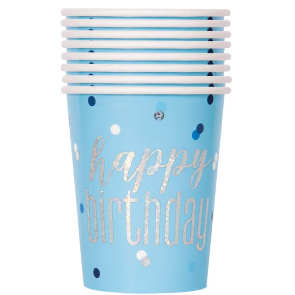 (image for) Happy Birthday Blue & Silver Glitz Paper Cups 8pk