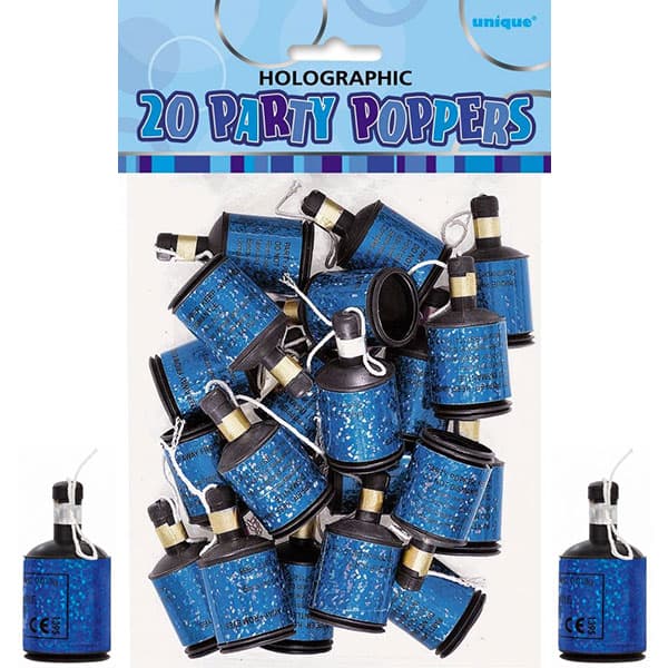 (image for) Blue Glitz Holographic Party Poppers 20pk