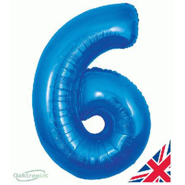 34" Oaktree Blue Number 6 Shape Balloons