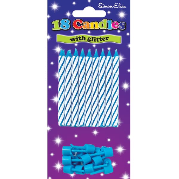 18 Blue Glitter Spiral Candles x6