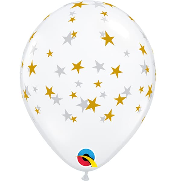 (image for) 5" Diamond Clear With Gold Contempo Stars Latex Balloons 100pk
