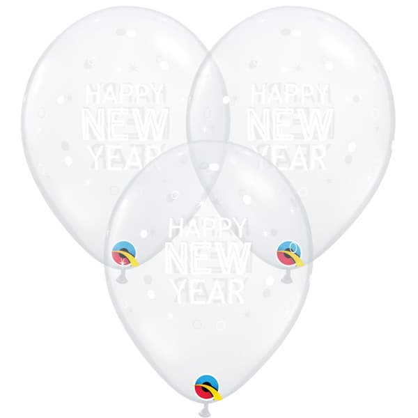 11" Diamond Clear New Year Sparkle & Dots Latex Balloons 25pk
