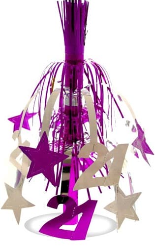 Age 21 Silver And Pink Star Fountain Decoration