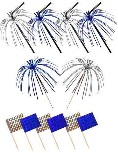 (image for) Blue And Silver Foil Picks Straws And Flags x36