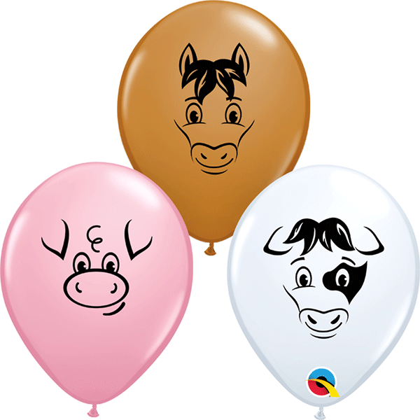 (image for) 5" Farm Animal Faces Assorted Latex Balloons 100pk