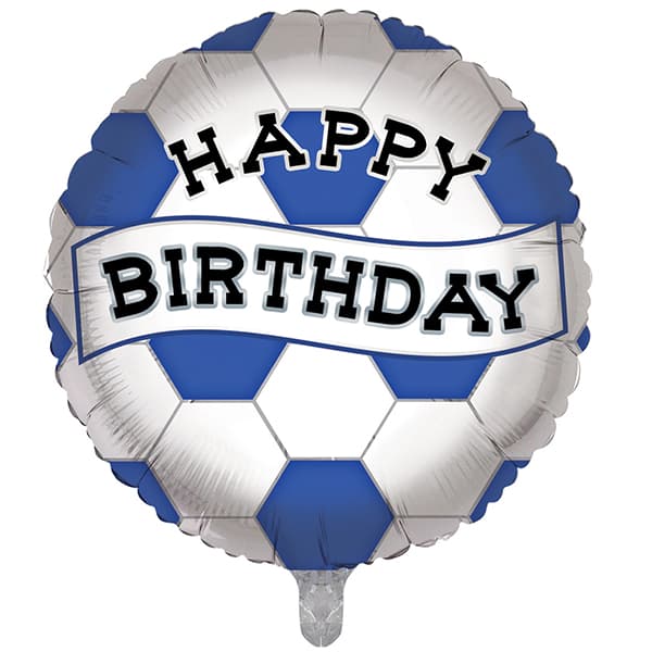 18" Blue And White Birthday Football Foil Balloons