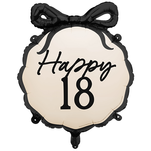 (image for) 18" Black And Cream Happy 18th Bow Foil Balloons