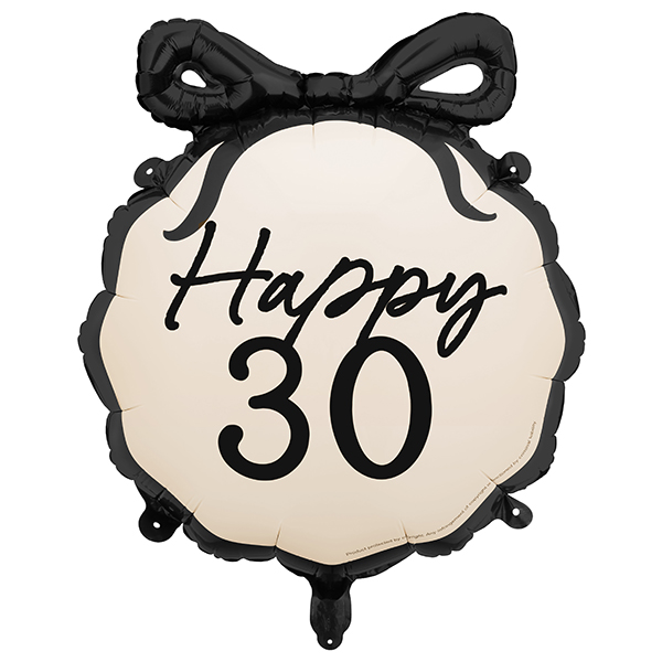 (image for) 18" Black And Cream Happy 30th Bow Foil Balloons
