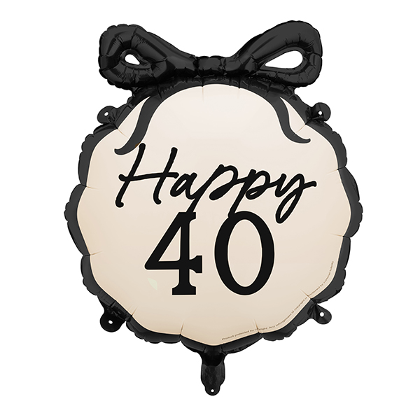 (image for) 18" Black And Cream Happy 40th Bow Foil Balloons