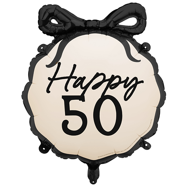 (image for) 18" Black And Cream Happy 50th Bow Foil Balloons