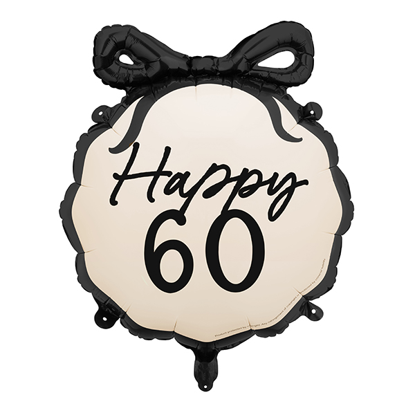18" Black And Cream Happy 60th Bow Foil Balloons
