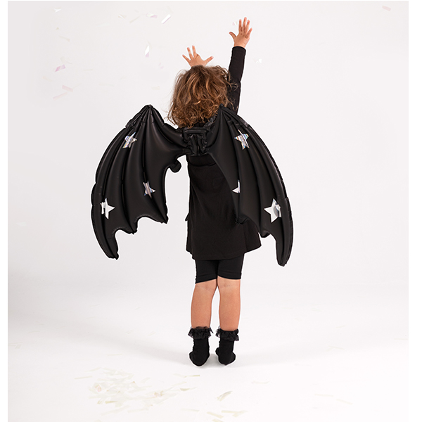 Black Matte With Stars Bat Wings Foil Balloons