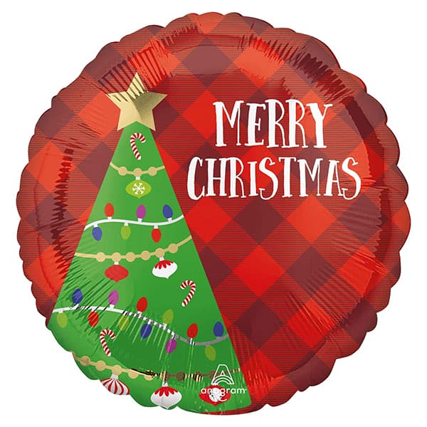 18" Merry Christmas Tree Plaid Foil Balloons
