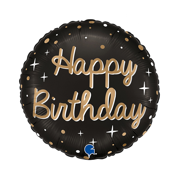 18" Happy Birthday Black Sparkling Foil Balloons