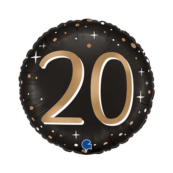(image for) 18" Happy 20th Birthday Black Sparkling Foil Balloons