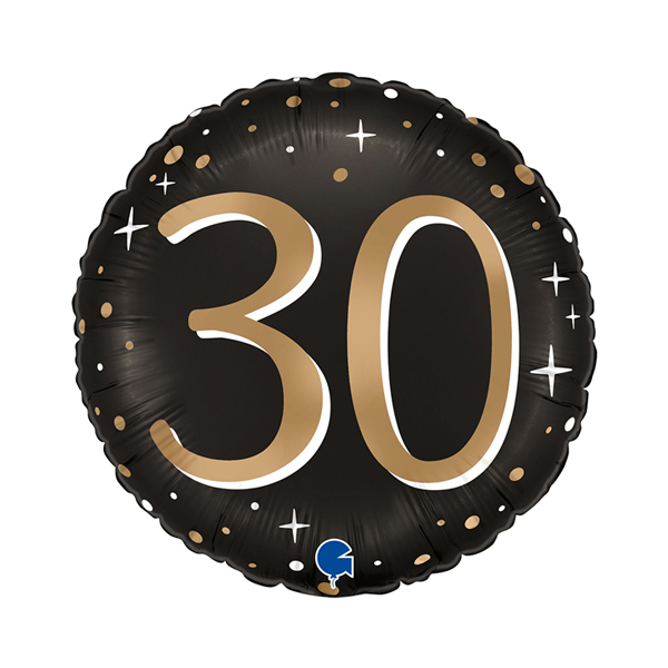 18" Happy 30th Birthday Black Sparkling Foil Balloons