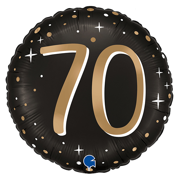 (image for) 18" Happy 70th Birthday Black Sparkling Foil Balloons