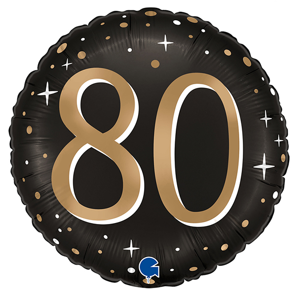 (image for) 18" Happy 80th Birthday Black Sparkling Foil Balloons