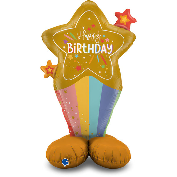 (image for) 52" Happy Birthday Stars Stand Up Air Fill Balloons