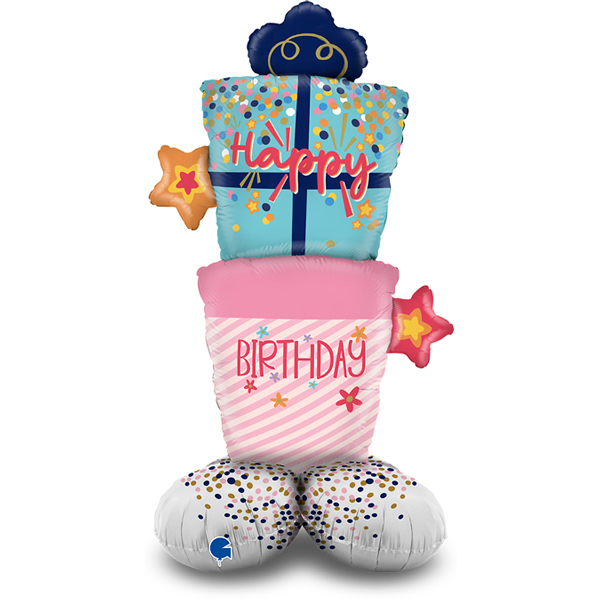 47" Happy Birthday Gift Boxes Stand Up Air Fill Balloons