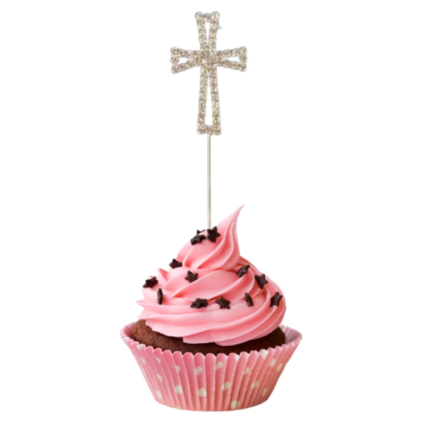 Silver Diamante Cross Cake Topper