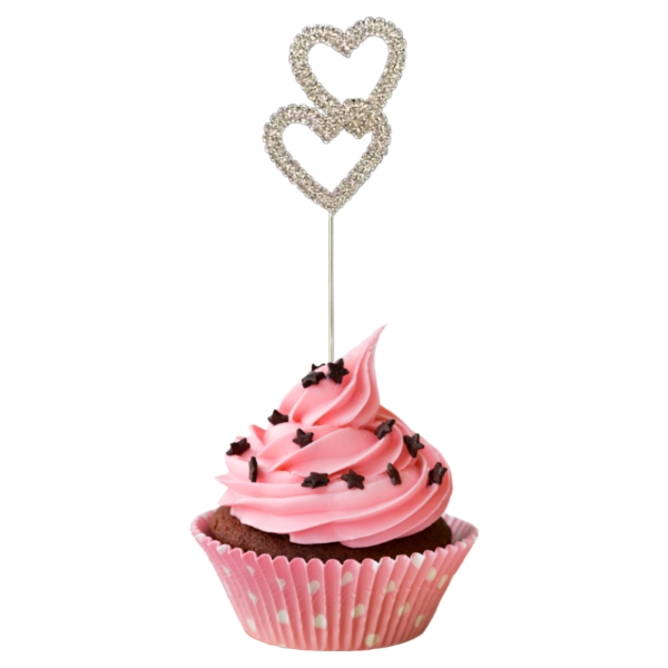 (image for) Silver Diamante Double Heart Cake Topper