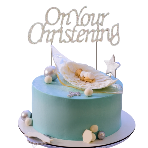 Silver Diamante On Your Christening Cake Topper