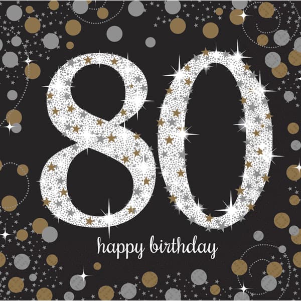 80th Birthday Gold Celebration Napkins 16pk