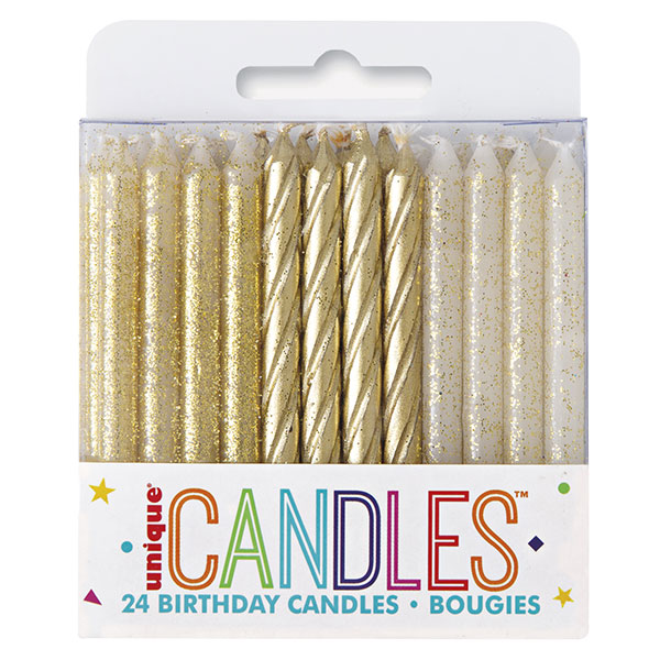 Gold Mixed Party Candles 24pk