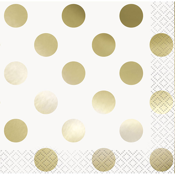 Gold Foil Dot Beverage Napkins 16pk