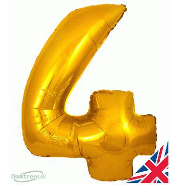 34" Oaktree Gold Number 4 Shape Balloons