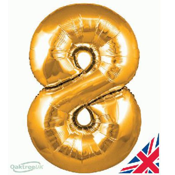 34" Oaktree Gold Number 8 Shape Balloons