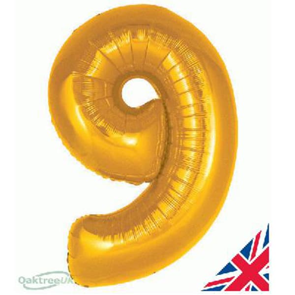 34" Oaktree Gold Number 9 Shape Balloons