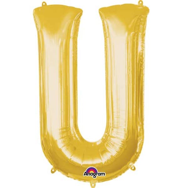16" U Letter Gold Air Filled Balloons