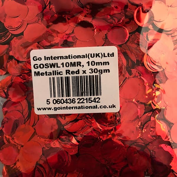 10mm Metallic Red Circular Confetti 30g