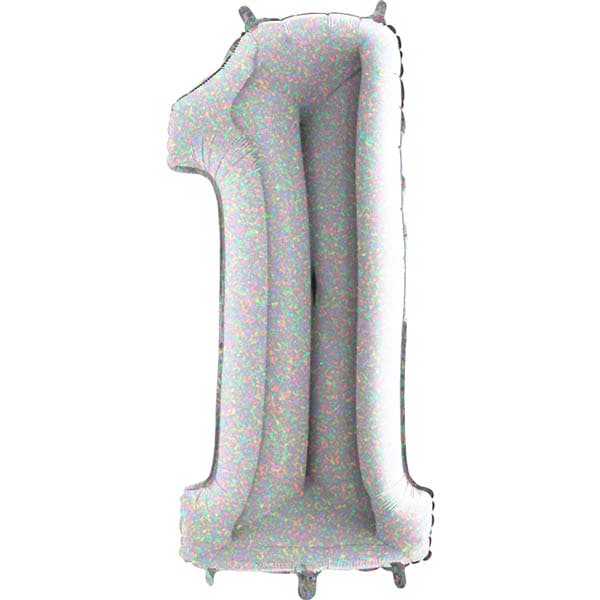 40" Grabo Silver Holographic Number 1 Supershape Balloons