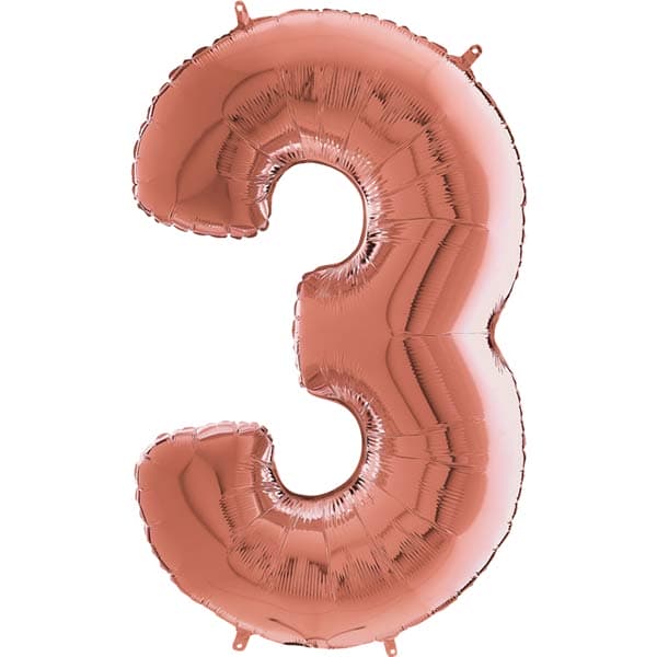 26" Grabo Rose Gold Number 3 Shape Balloons